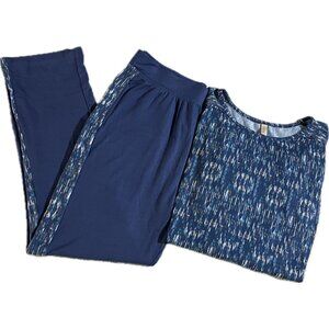 Retreat Rhonda Spear Women's Pajama Set Blue Patterned Top & Solid Pants Size La